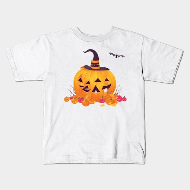 Funny Halloween pumpkin Kids T-Shirt by halazidan